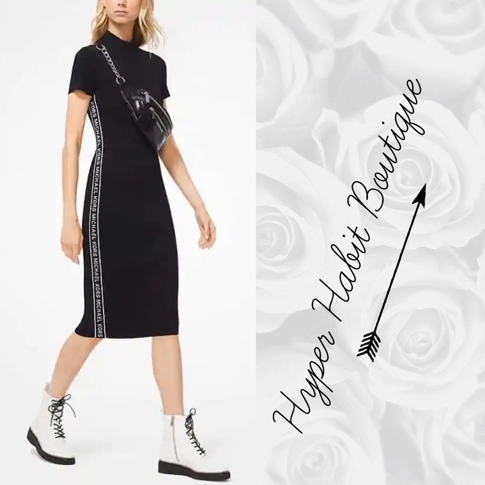 Michael Kors Logo Tape Ribbed Knit Dress